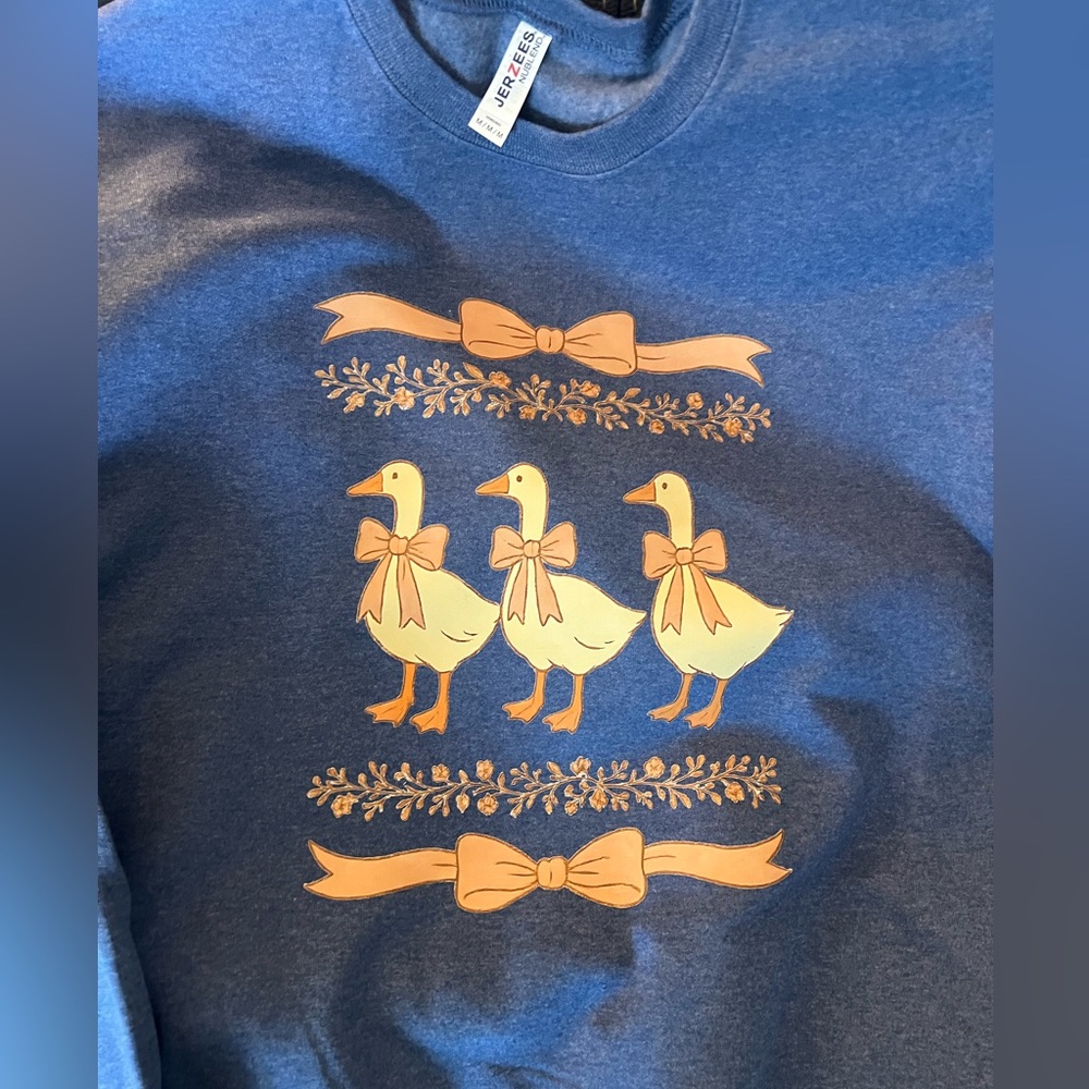 Jerzees Blue Sweatshirt with Duck and Bow Design